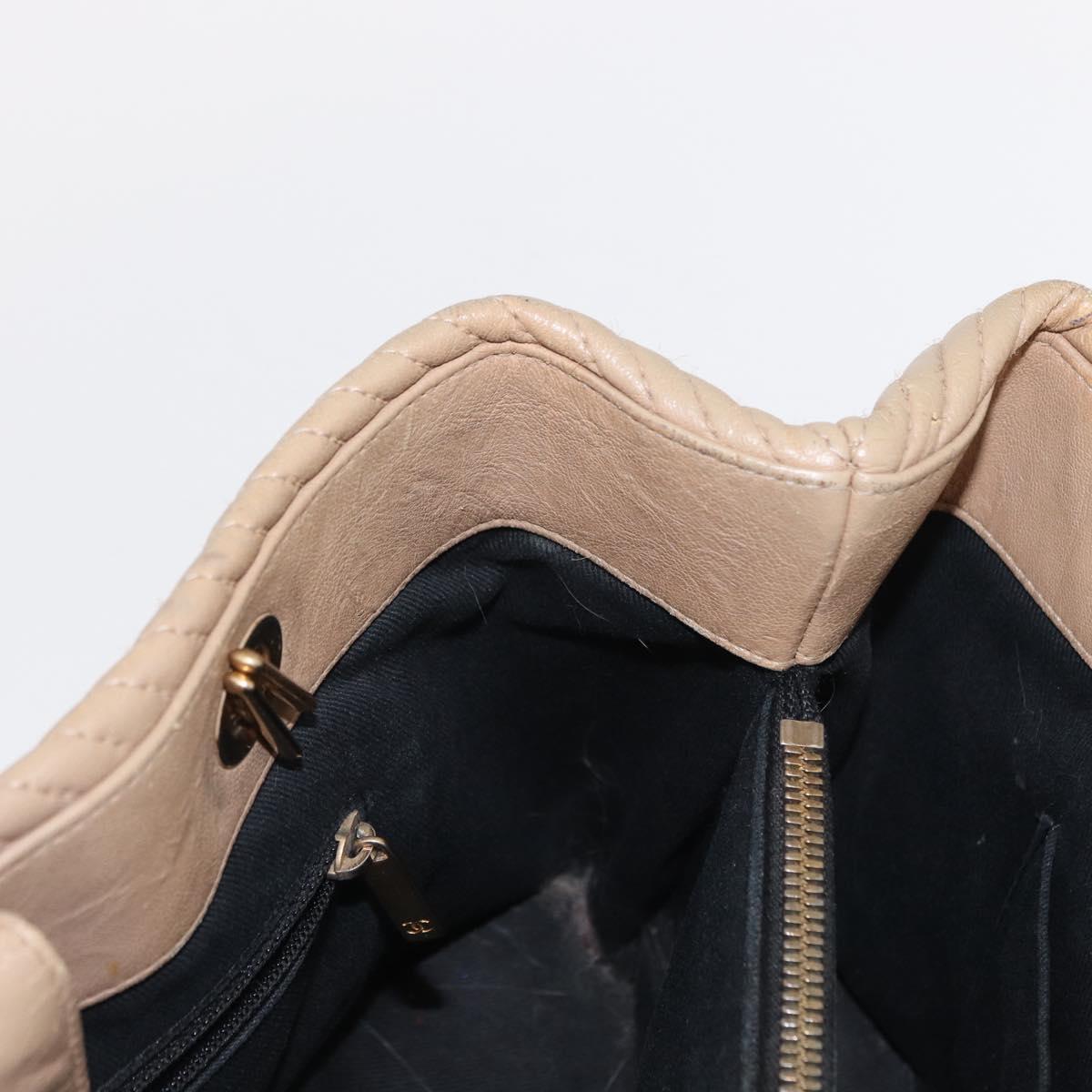 CHANEL Chain V stitch Shoulder Bag Lamb Skin Beige Gold CC Auth 156512