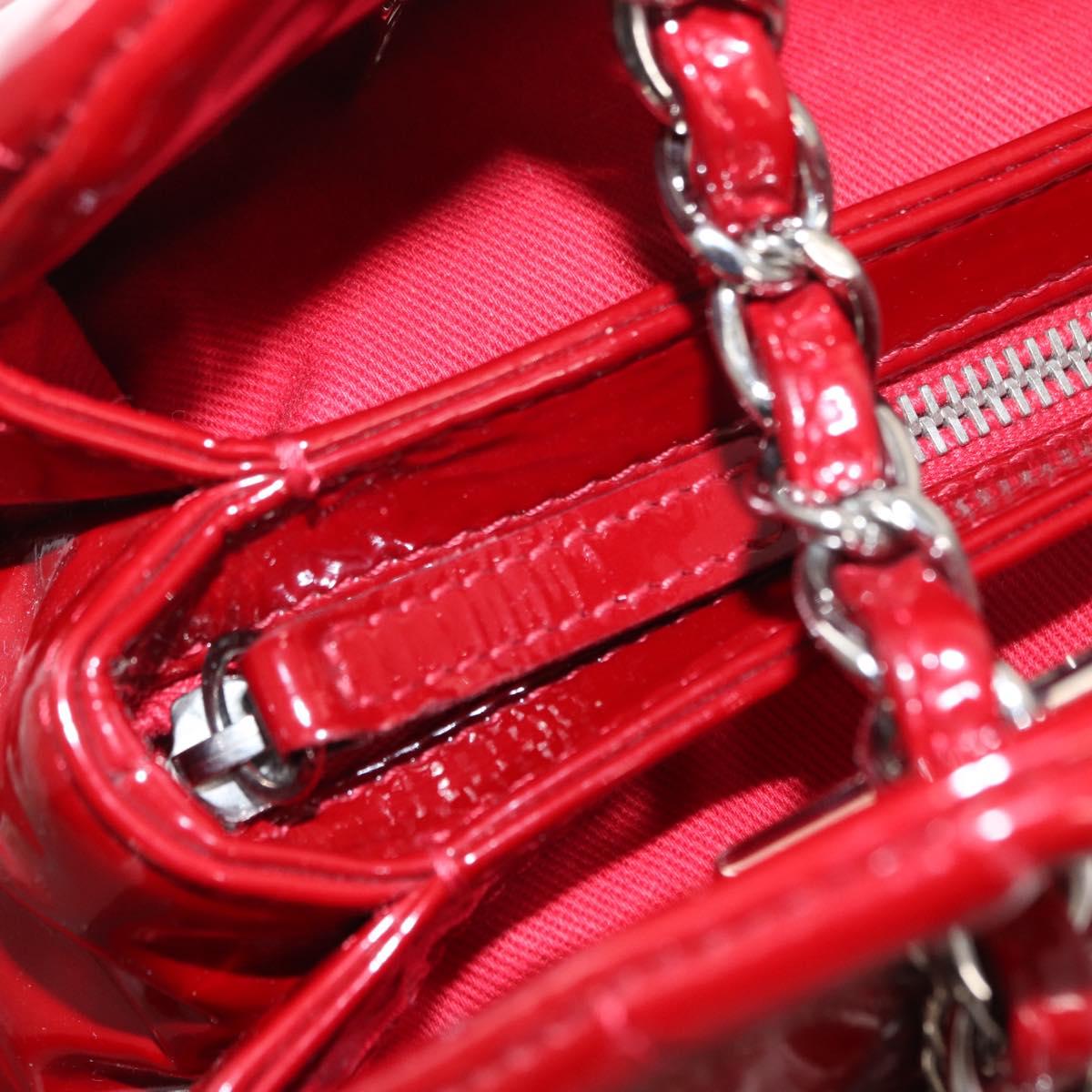 CHANEL Matelasse Chain Shoulder Bag Patent leather Red Silver CC Auth 156513