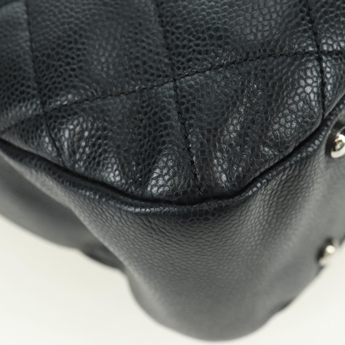 CHANEL Matelasse Chain Shoulder Bag Caviar Skin Black Silver CC Auth 156514V