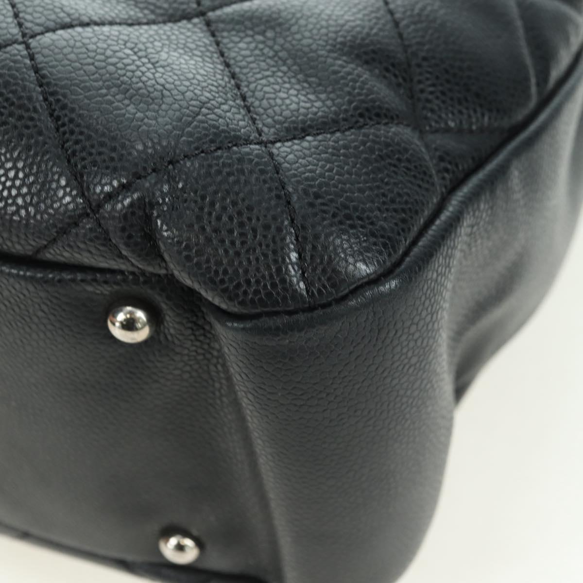 CHANEL Matelasse Chain Shoulder Bag Caviar Skin Black Silver CC Auth 156514V