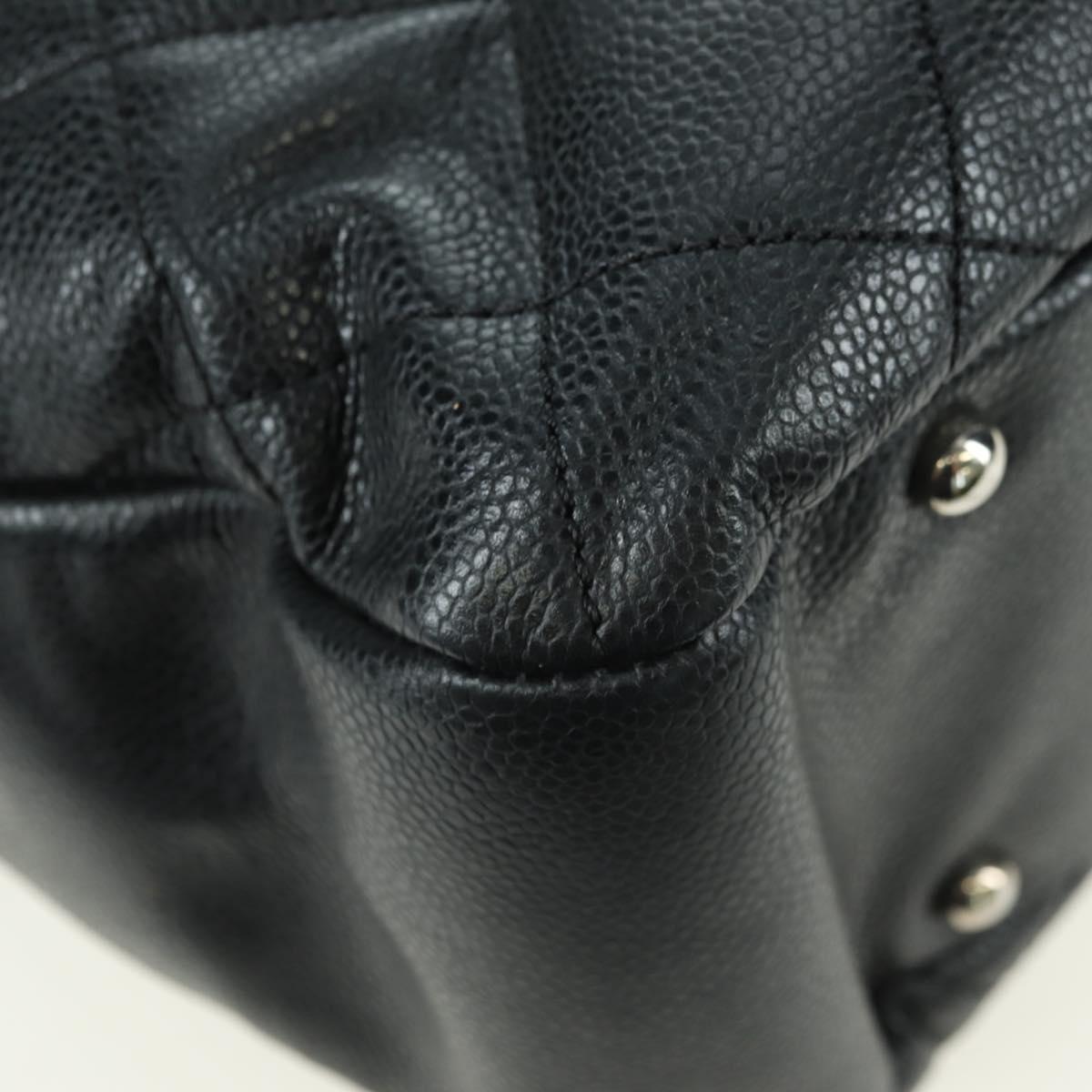 CHANEL Matelasse Chain Shoulder Bag Caviar Skin Black Silver CC Auth 156514V