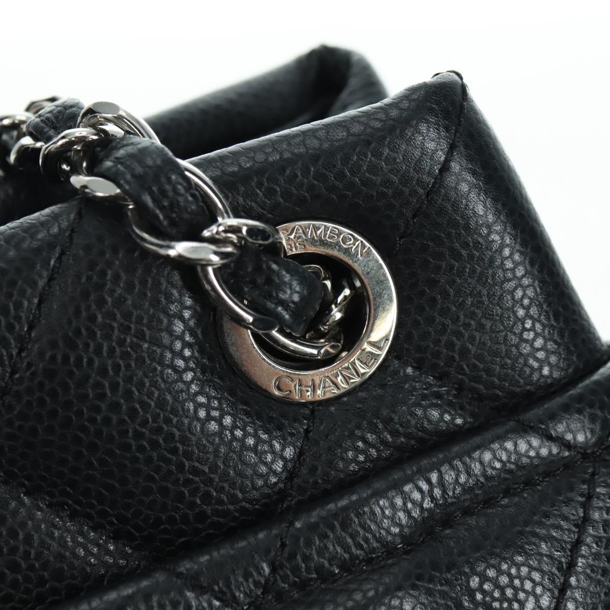CHANEL Matelasse Chain Shoulder Bag Caviar Skin Black Silver CC Auth 156514V