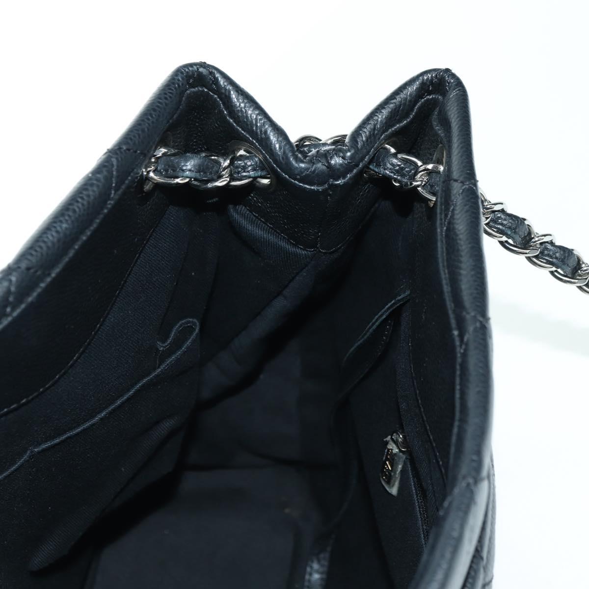 CHANEL Matelasse Chain Shoulder Bag Caviar Skin Black Silver CC Auth 156514V