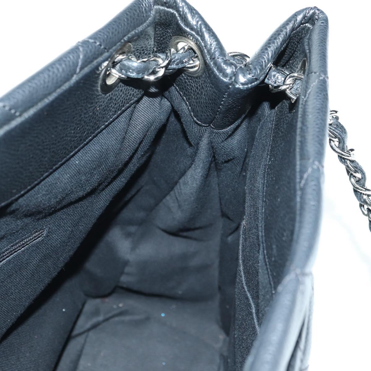 CHANEL Matelasse Chain Shoulder Bag Caviar Skin Black Silver CC Auth 156514V