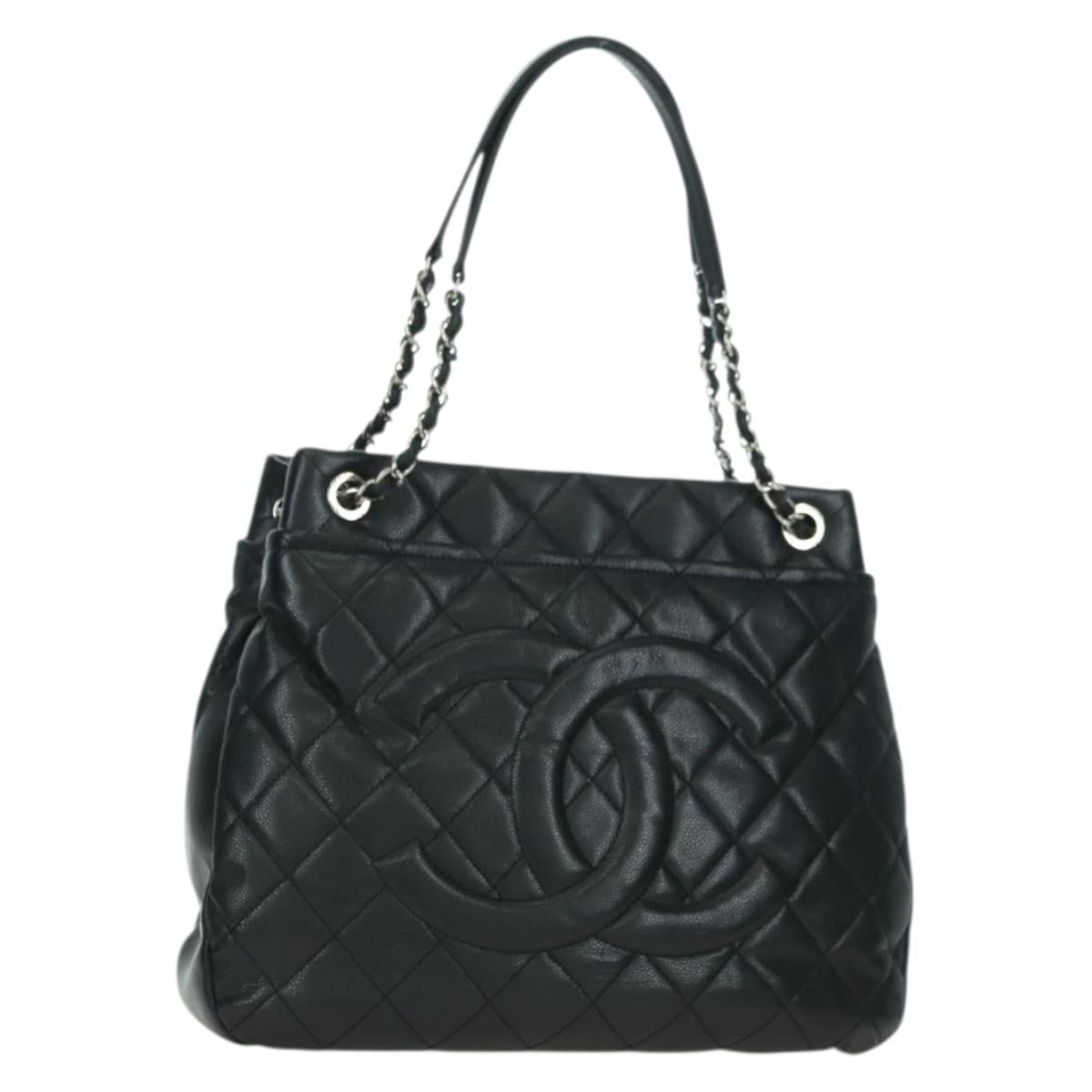 CHANEL Matelasse Chain Shoulder Bag Caviar Skin Black Silver CC Auth 156514V