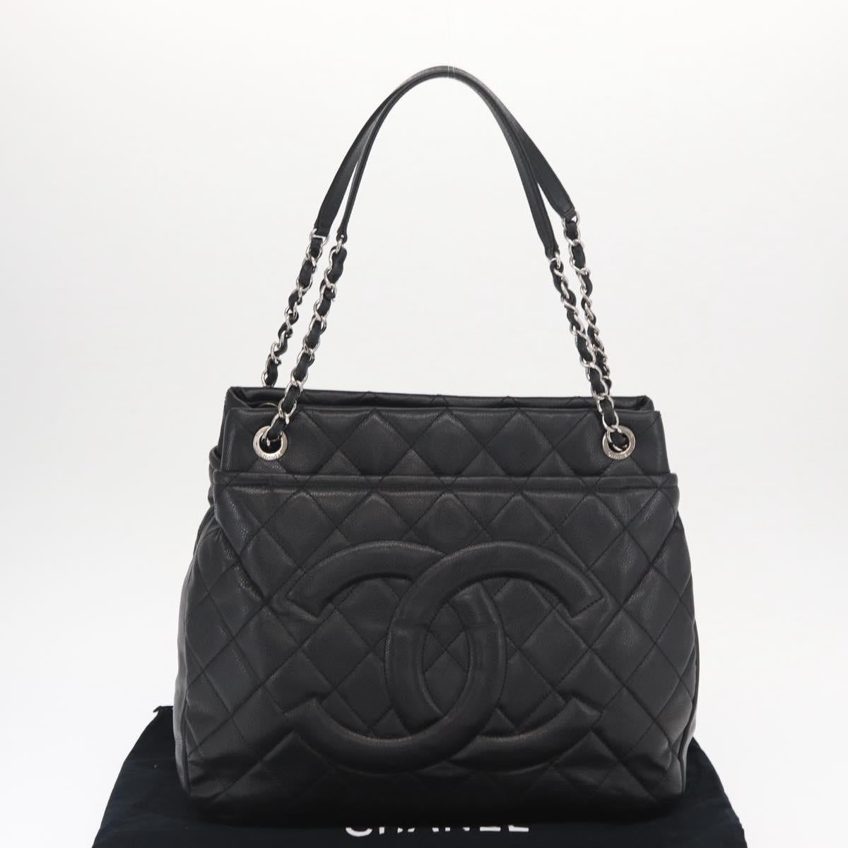 CHANEL Matelasse Chain Shoulder Bag Caviar Skin Black Silver CC Auth 156514V