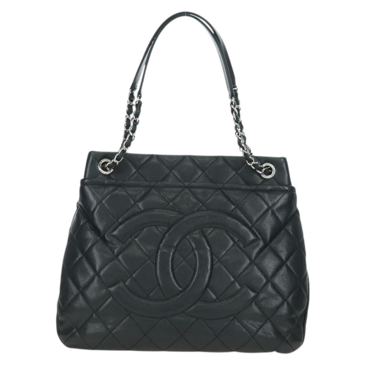 CHANEL Matelasse Chain Shoulder Bag Caviar Skin Black Silver CC Auth 156514V