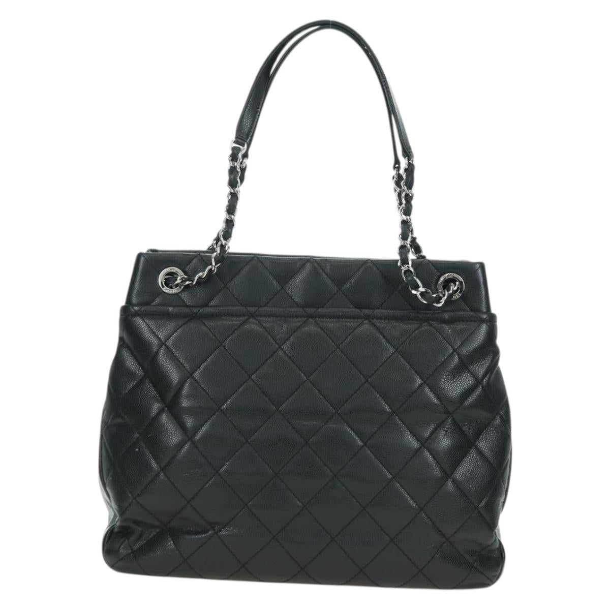 CHANEL Matelasse Chain Shoulder Bag Caviar Skin Black Silver CC Auth 156514V