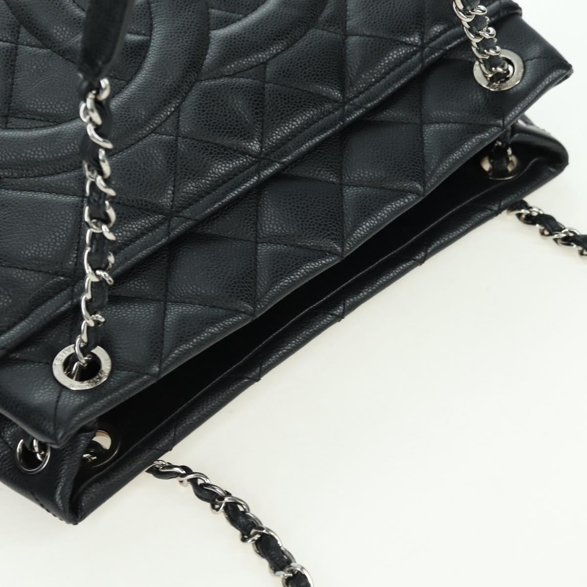 CHANEL Matelasse Chain Shoulder Bag Caviar Skin Black Silver CC Auth 156514V