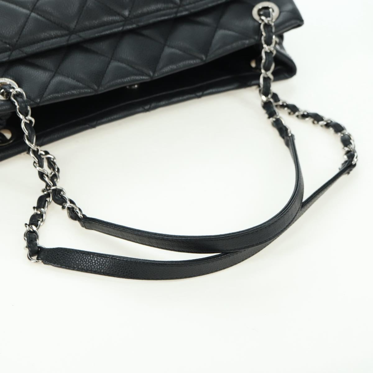 CHANEL Matelasse Chain Shoulder Bag Caviar Skin Black Silver CC Auth 156514V