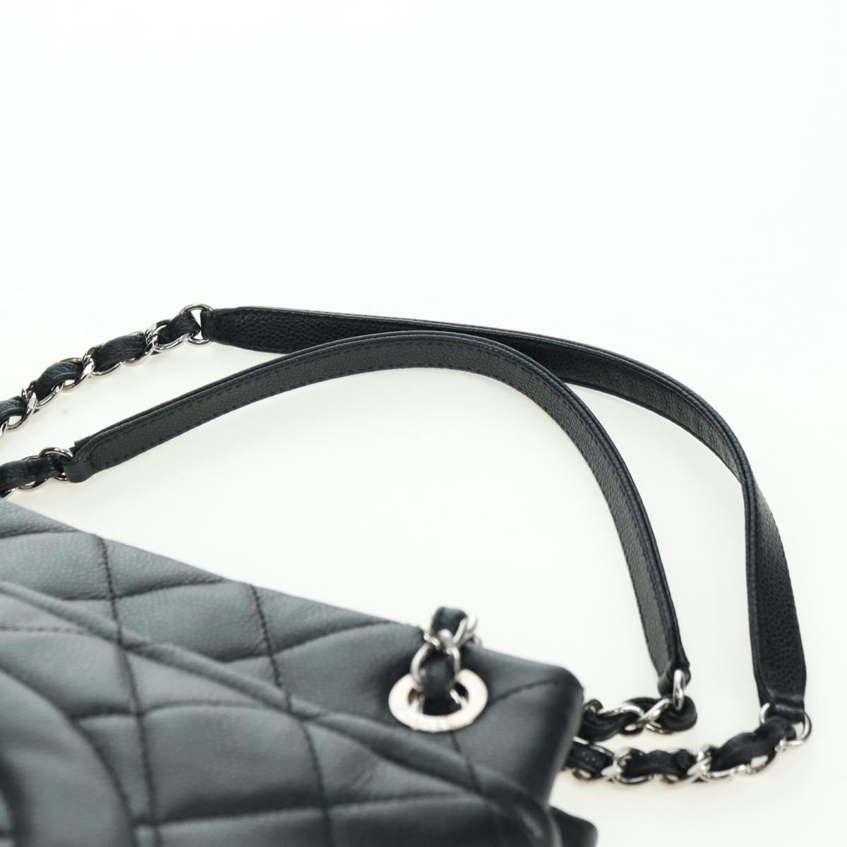 CHANEL Matelasse Chain Shoulder Bag Caviar Skin Black Silver CC Auth 156514V