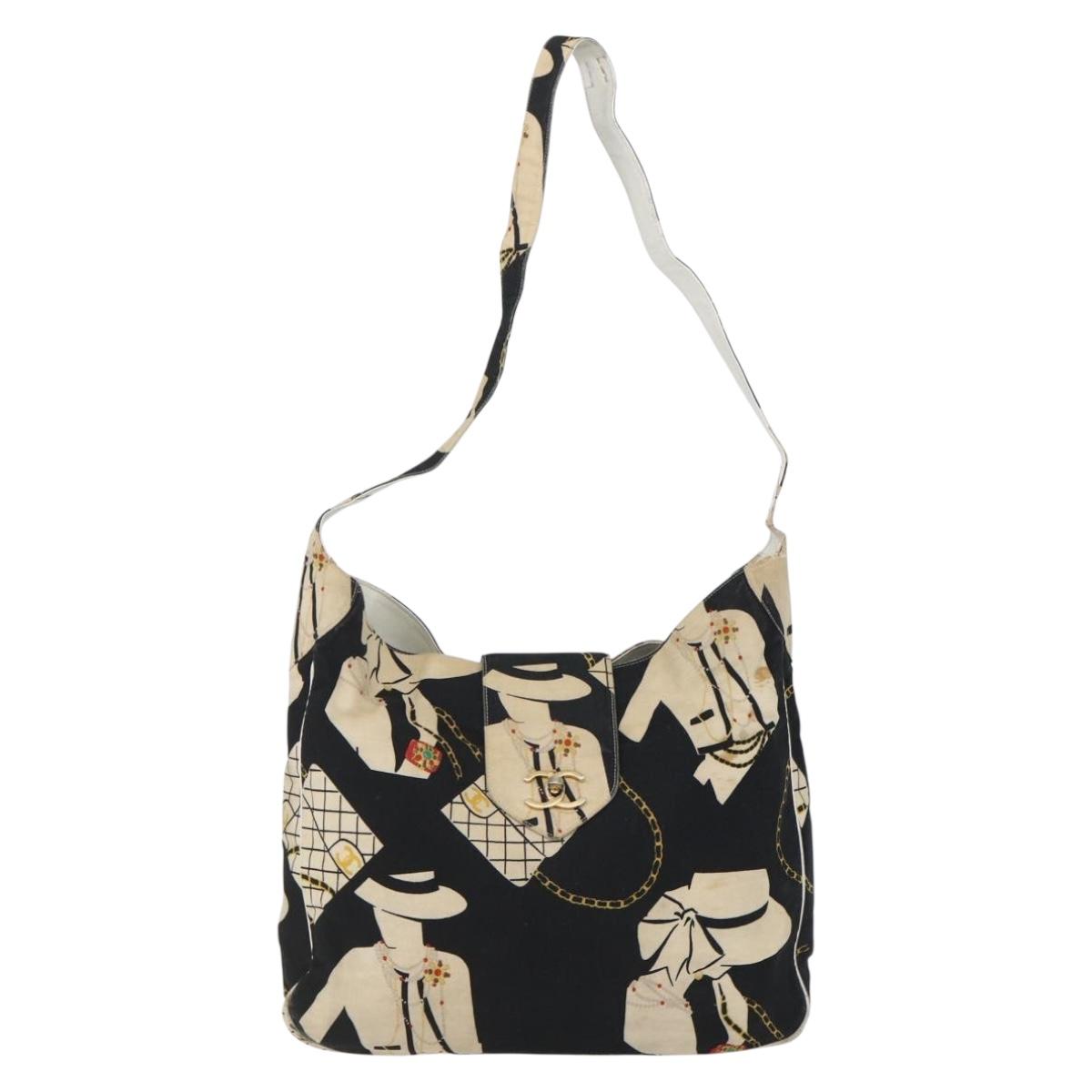 CHANEL Shoulder Bag Canvas Black Gold CC Auth 156515