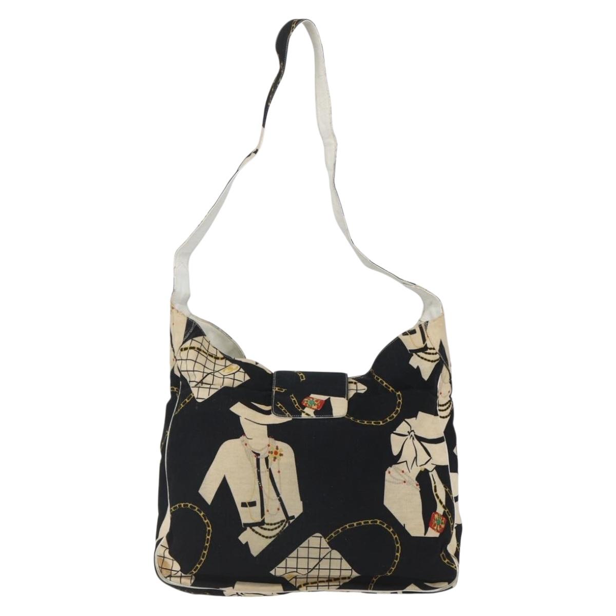 CHANEL Shoulder Bag Canvas Black Gold CC Auth 156515