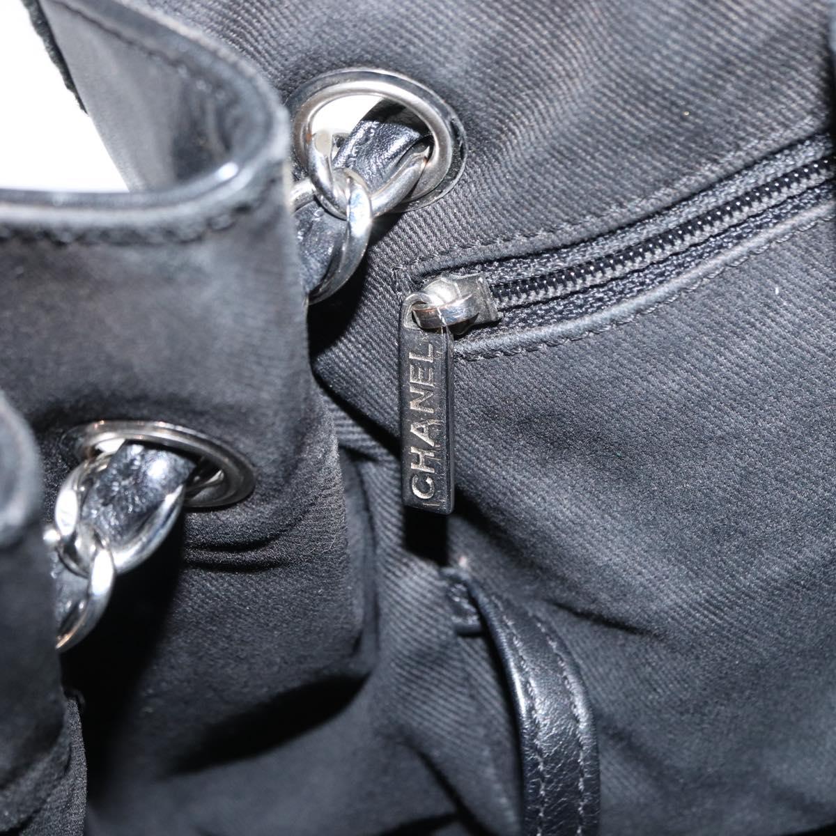 CHANEL Matelasse Chain Shoulder Bag Canvas Black Silver CC Auth 156626V