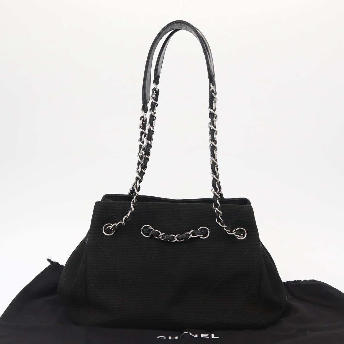 CHANEL Matelasse Chain Shoulder Bag Canvas Black Silver CC Auth 156626V