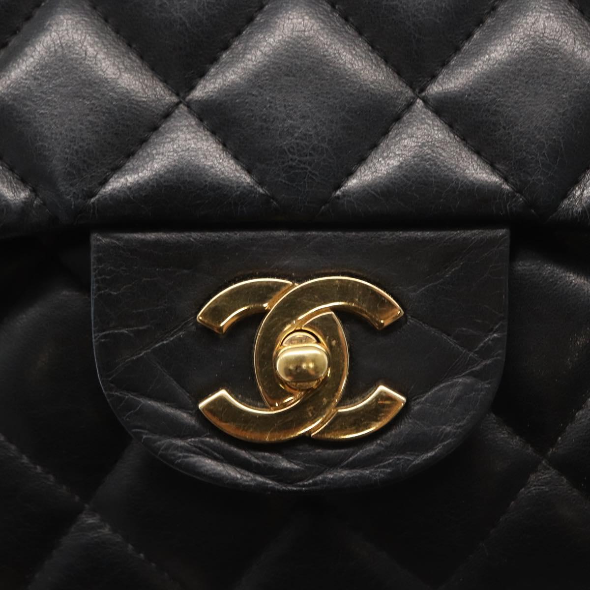 CHANEL Matelasse 30 Chain Shoulder Bag Lamb Skin Black Gold CC Auth 156627SAV