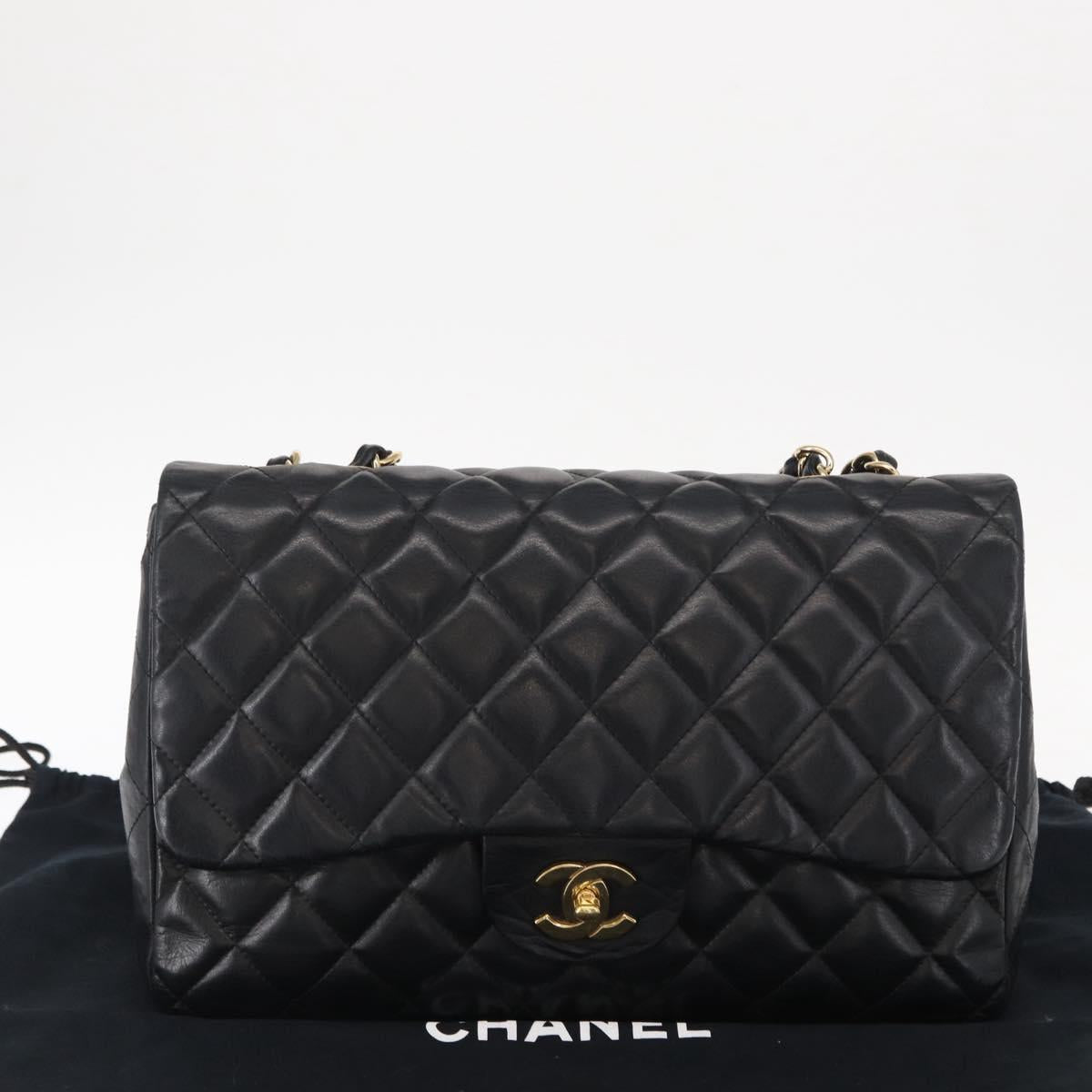 CHANEL Matelasse 30 Chain Shoulder Bag Lamb Skin Black Gold CC Auth 156627SAV