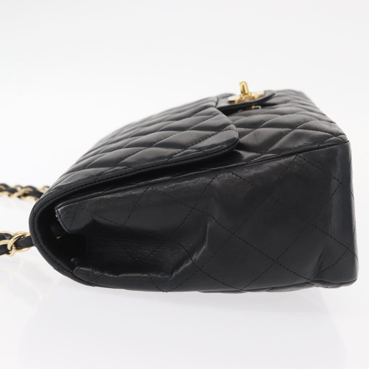 CHANEL Matelasse 30 Chain Shoulder Bag Lamb Skin Black Gold CC Auth 156627SAV