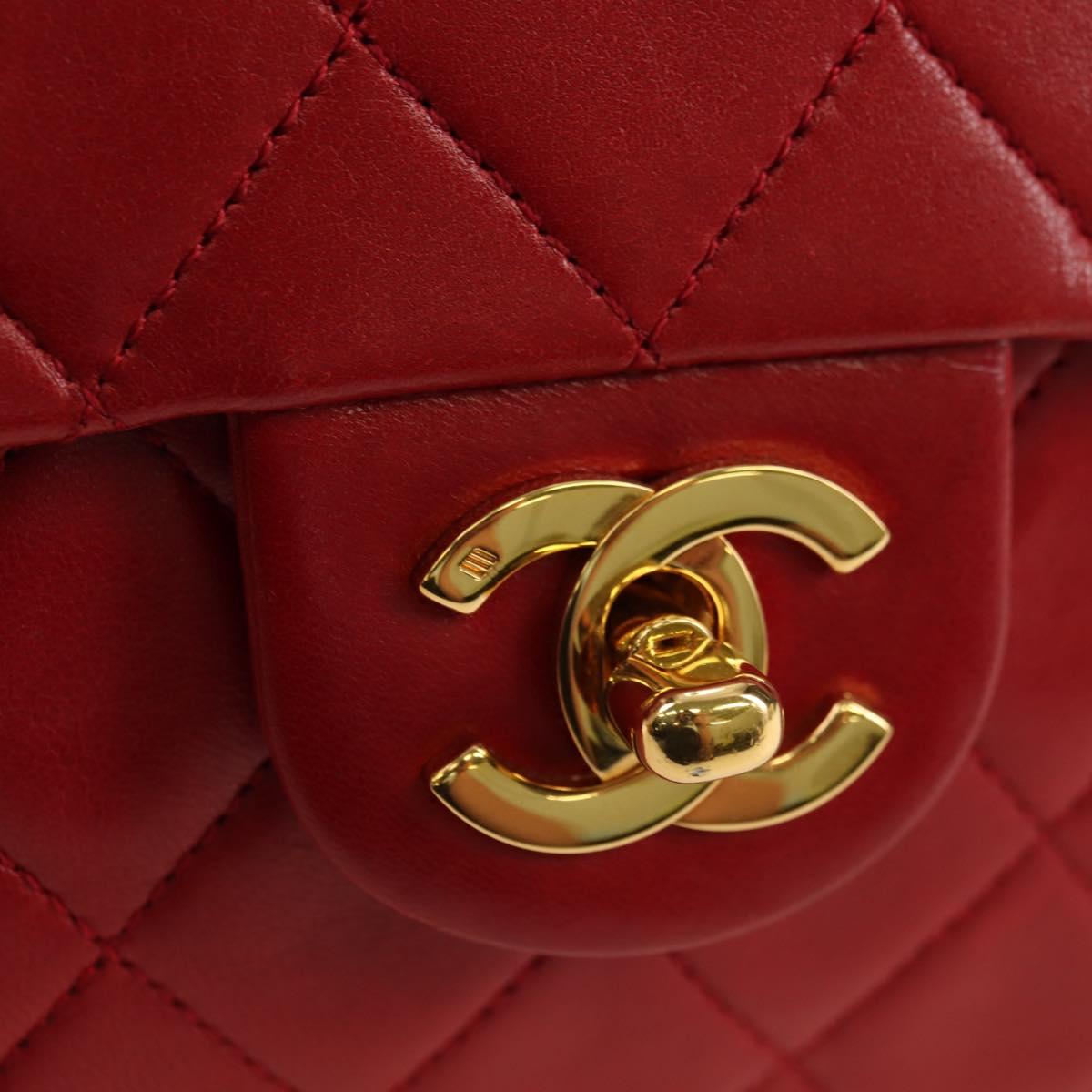 CHANEL Mini Matelasse 17 Hand Bag Lamb Skin Red Gold CC Auth 156630