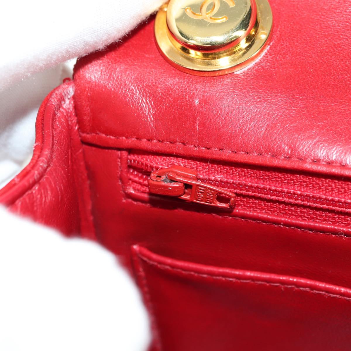 CHANEL Mini Matelasse 17 Hand Bag Lamb Skin Red Gold CC Auth 156630