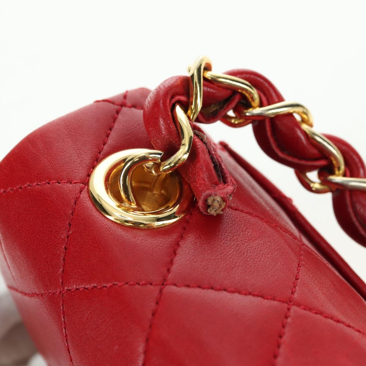 CHANEL Mini Matelasse 17 Hand Bag Lamb Skin Red Gold CC Auth 156630