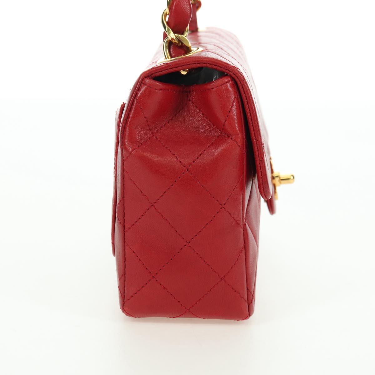CHANEL Mini Matelasse 17 Hand Bag Lamb Skin Red Gold CC Auth 156630