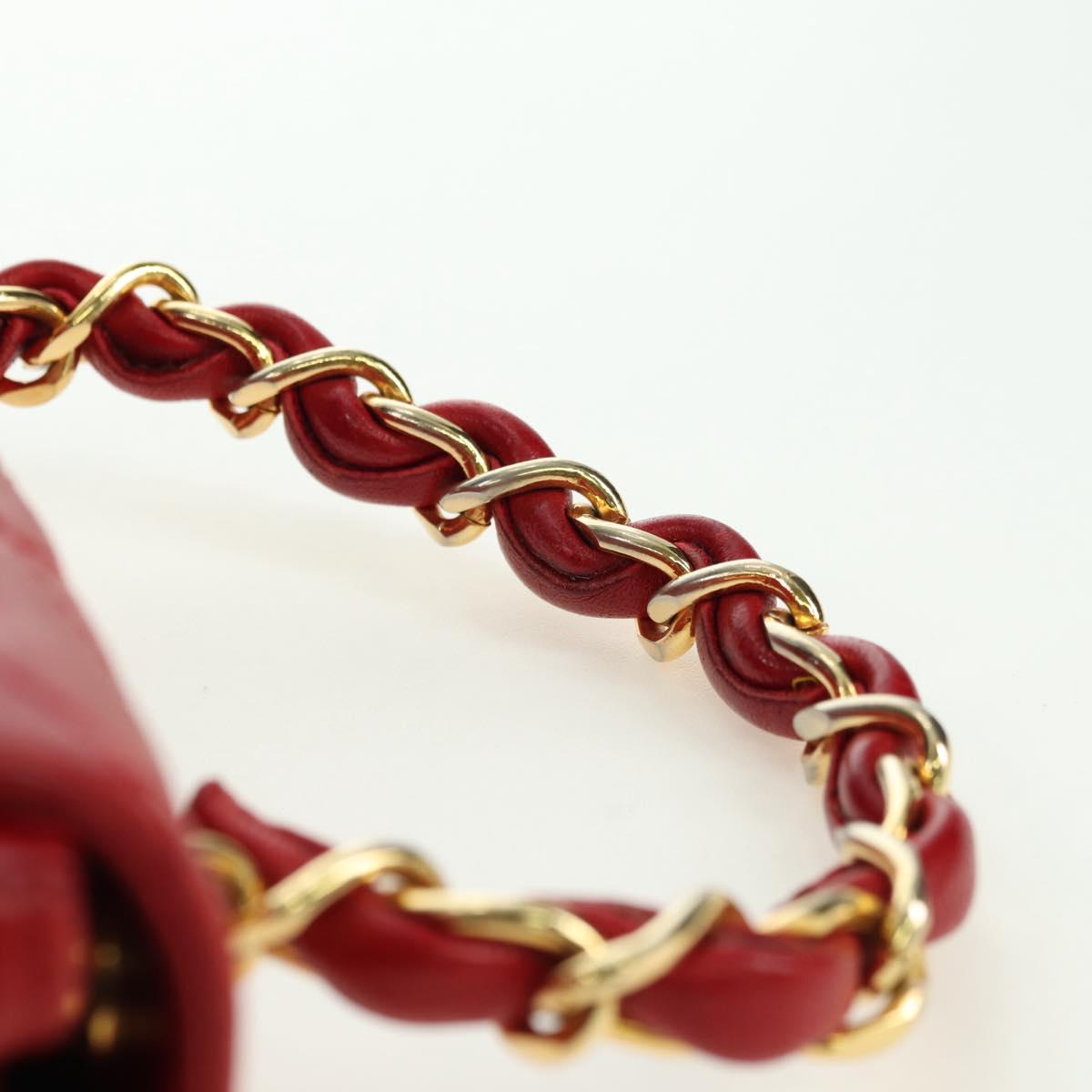 CHANEL Mini Matelasse 17 Hand Bag Lamb Skin Red Gold CC Auth 156630