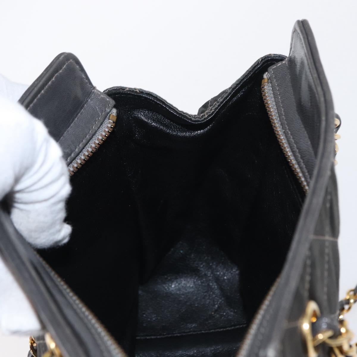 CHANEL Matelasse Chain Shoulder Bag Satin Gray Gold CC Auth 156631V