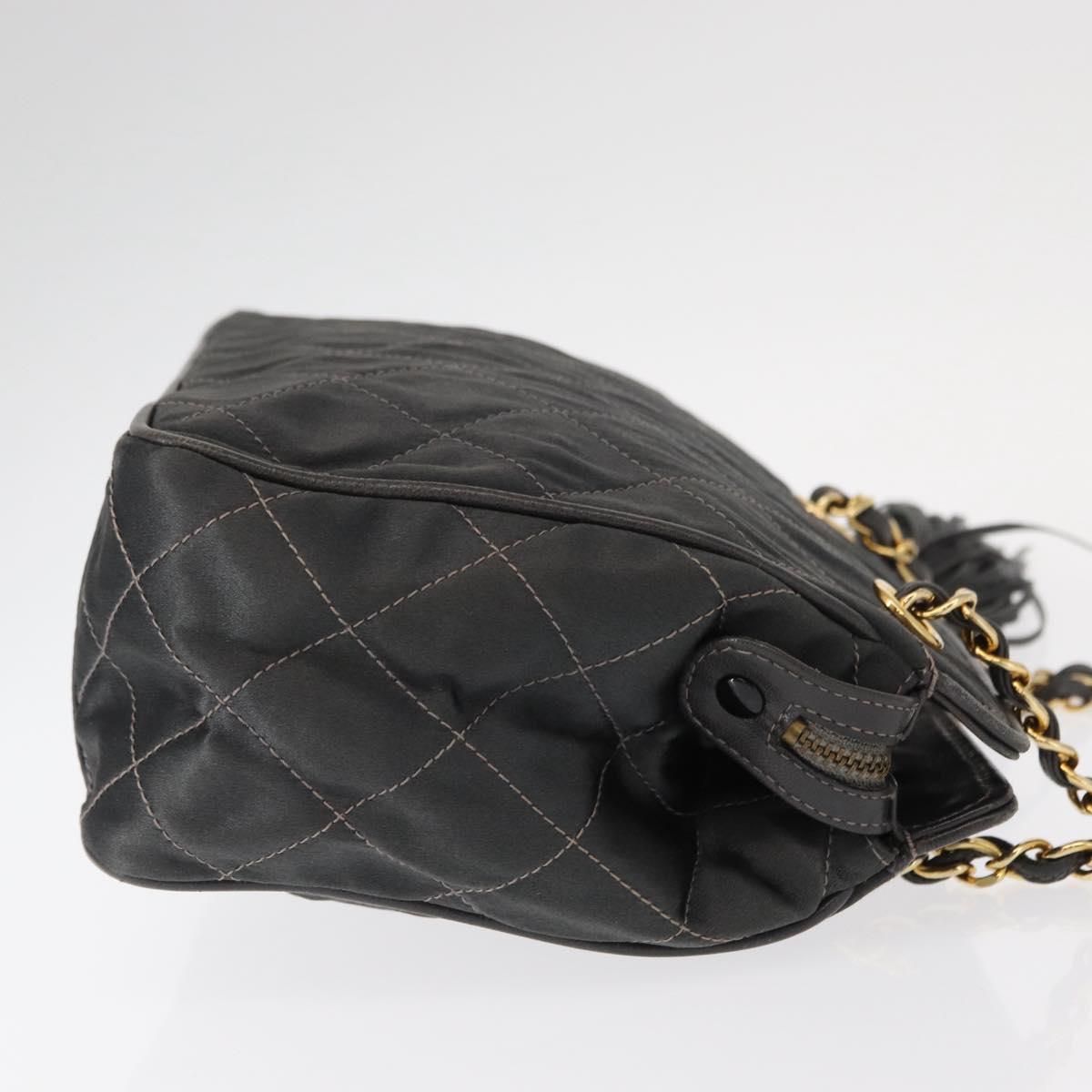 CHANEL Matelasse Chain Shoulder Bag Satin Gray Gold CC Auth 156631V