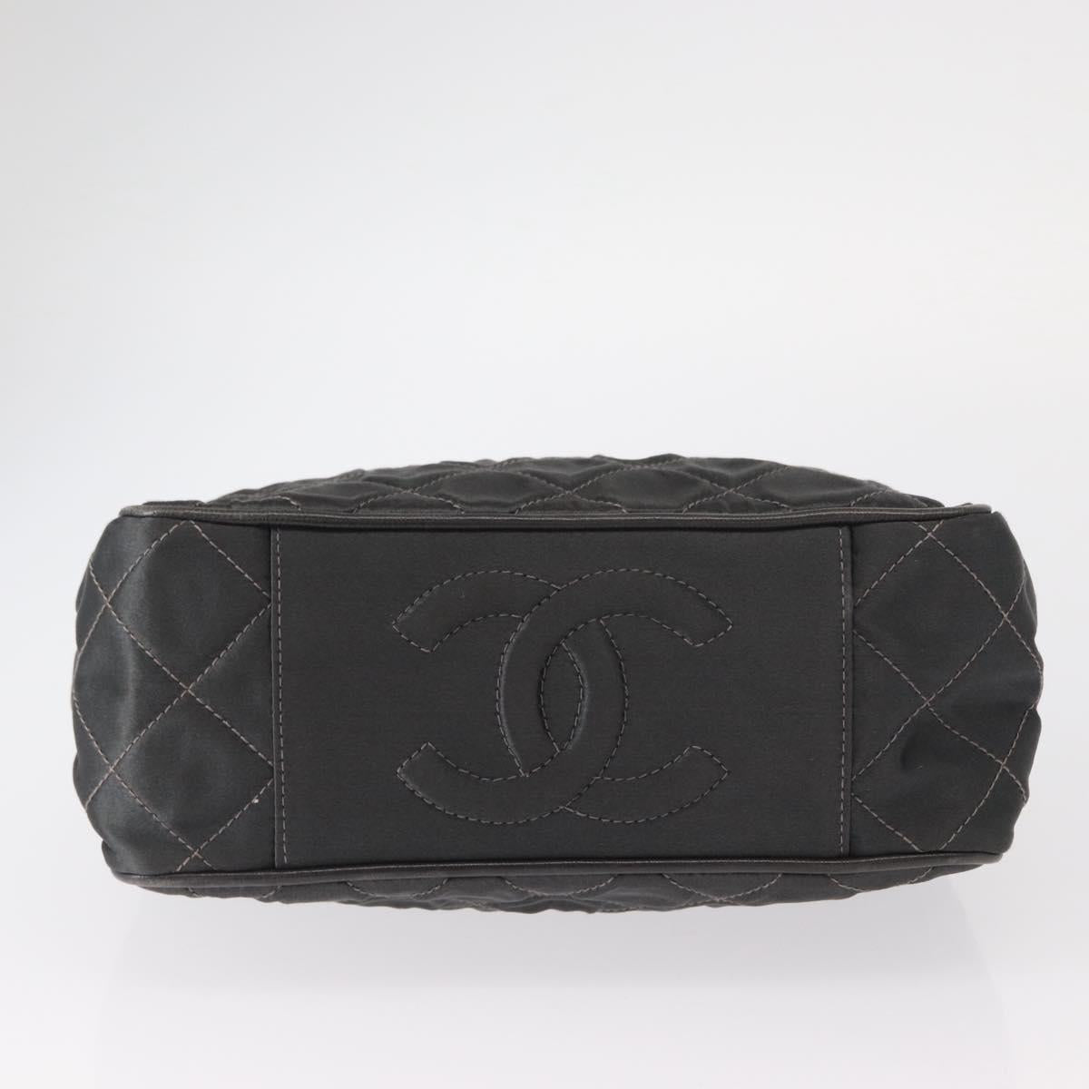 CHANEL Matelasse Chain Shoulder Bag Satin Gray Gold CC Auth 156631V