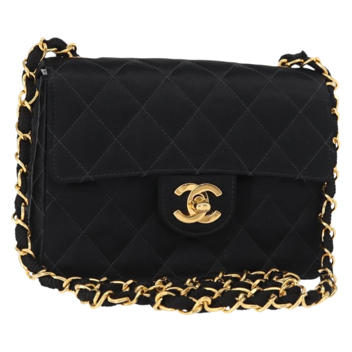 CHANEL Mini Matelasse 17 Chain Shoulder Bag Satin Black Gold CC Auth 156632SAM