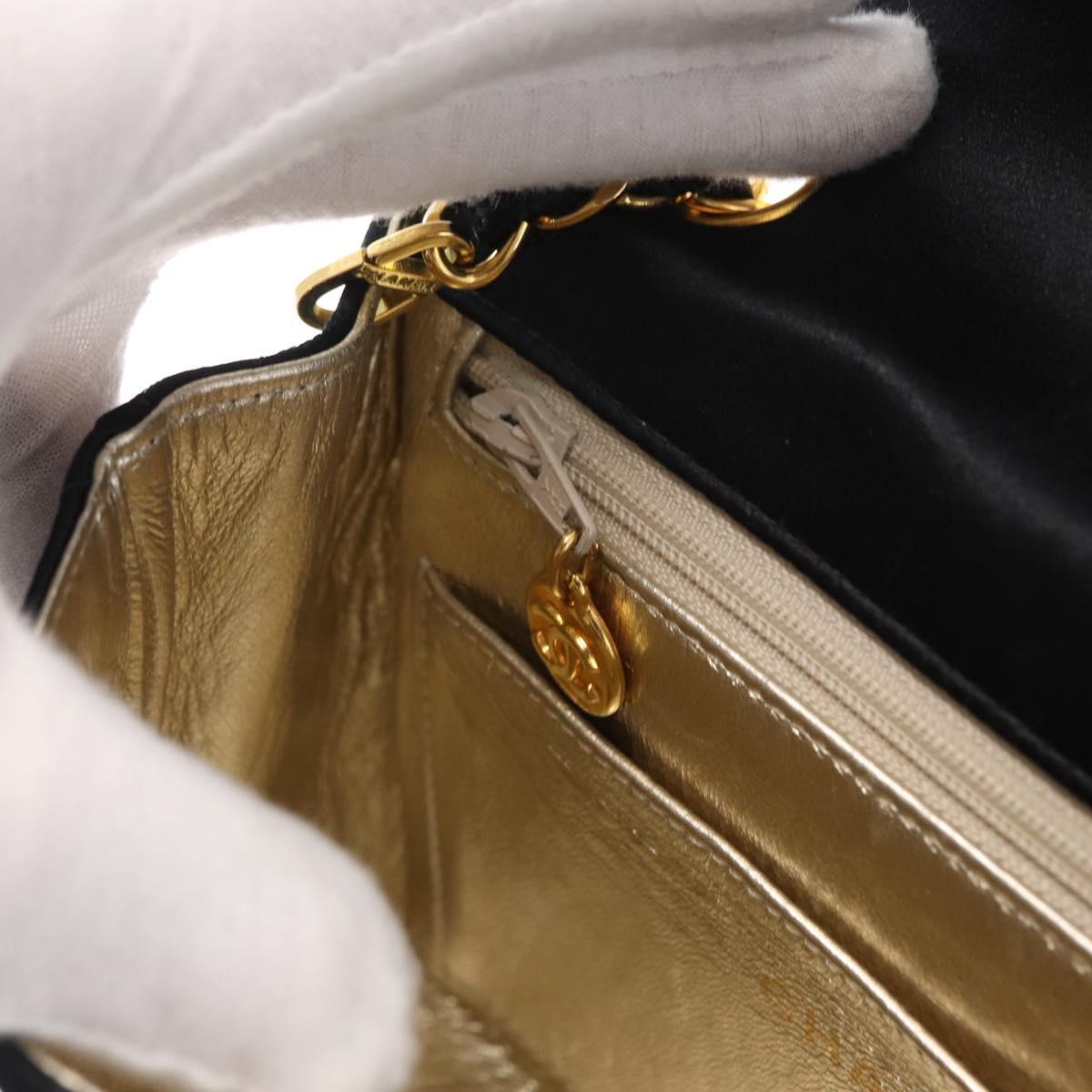 CHANEL Mini Matelasse 17 Chain Shoulder Bag Satin Black Gold CC Auth 156632SAM