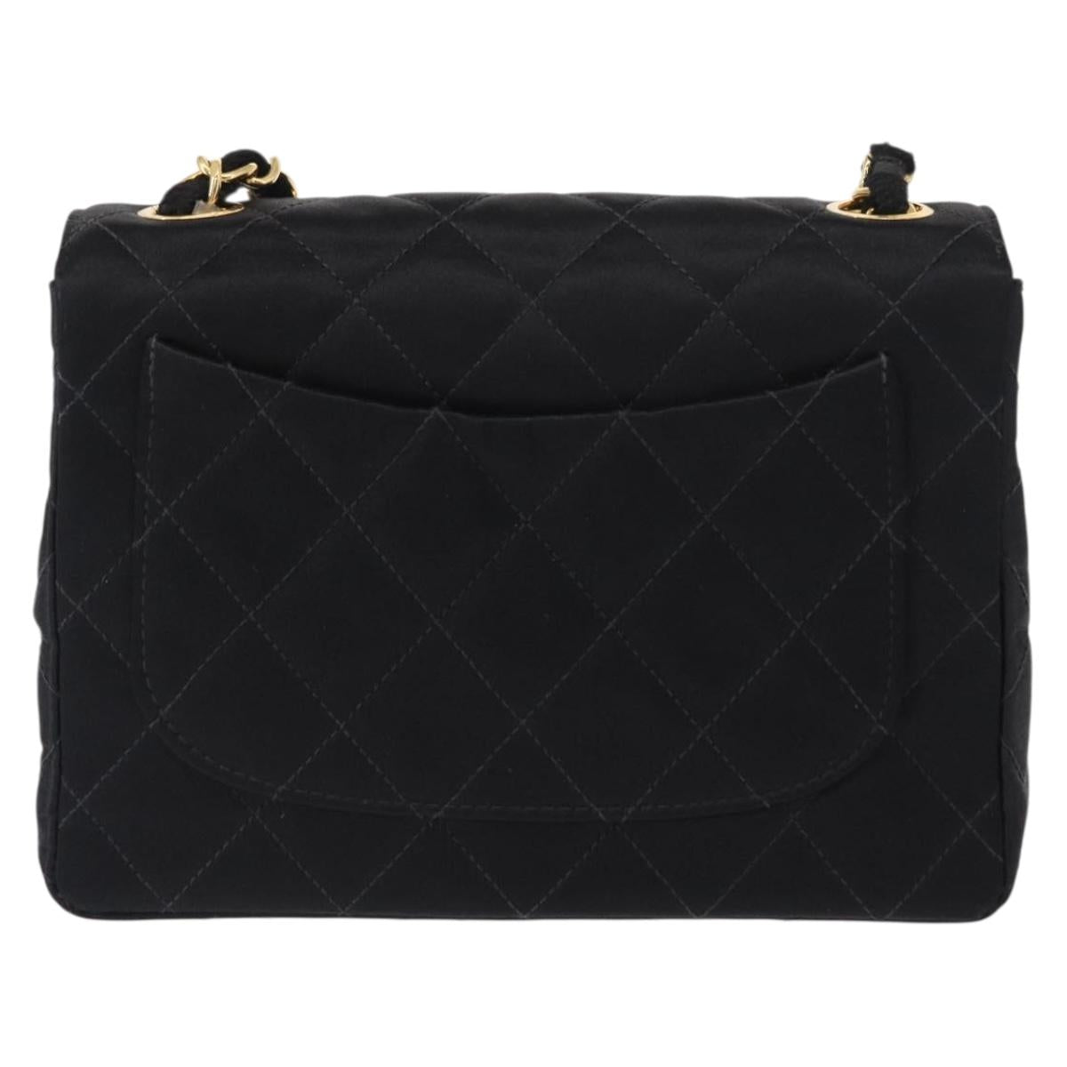 CHANEL Mini Matelasse 17 Chain Shoulder Bag Satin Black Gold CC Auth 156632SAM