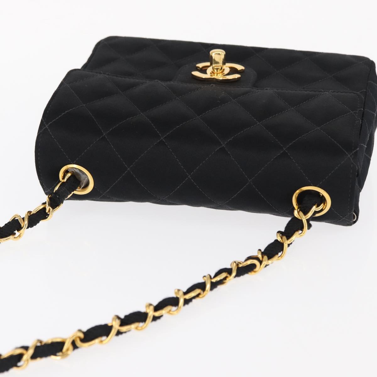 CHANEL Mini Matelasse 17 Chain Shoulder Bag Satin Black Gold CC Auth 156632SAM