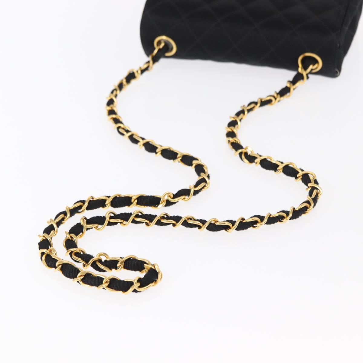 CHANEL Mini Matelasse 17 Chain Shoulder Bag Satin Black Gold CC Auth 156632SAM