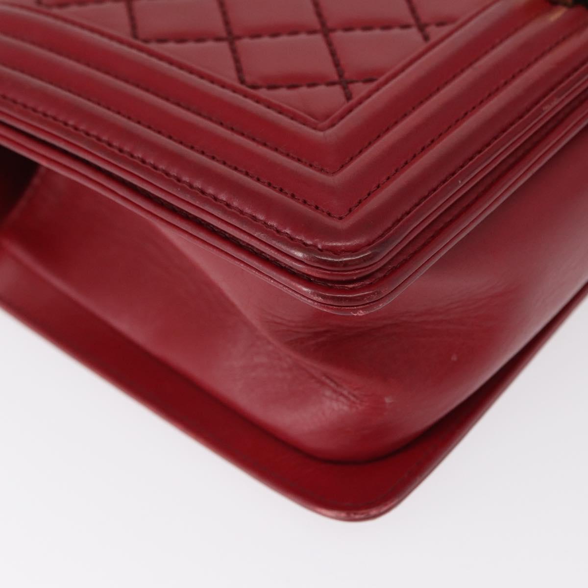 CHANEL Boy Chanel Medium Chain Shoulder Bag Leather Red Gold CC Auth 156633V