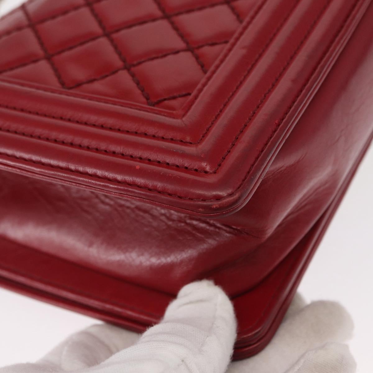 CHANEL Boy Chanel Medium Chain Shoulder Bag Leather Red Gold CC Auth 156633V