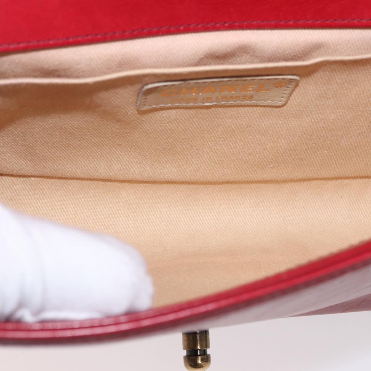 CHANEL Boy Chanel Medium Chain Shoulder Bag Leather Red Gold CC Auth 156633V