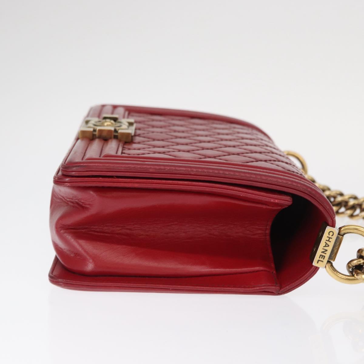 CHANEL Boy Chanel Medium Chain Shoulder Bag Leather Red Gold CC Auth 156633V