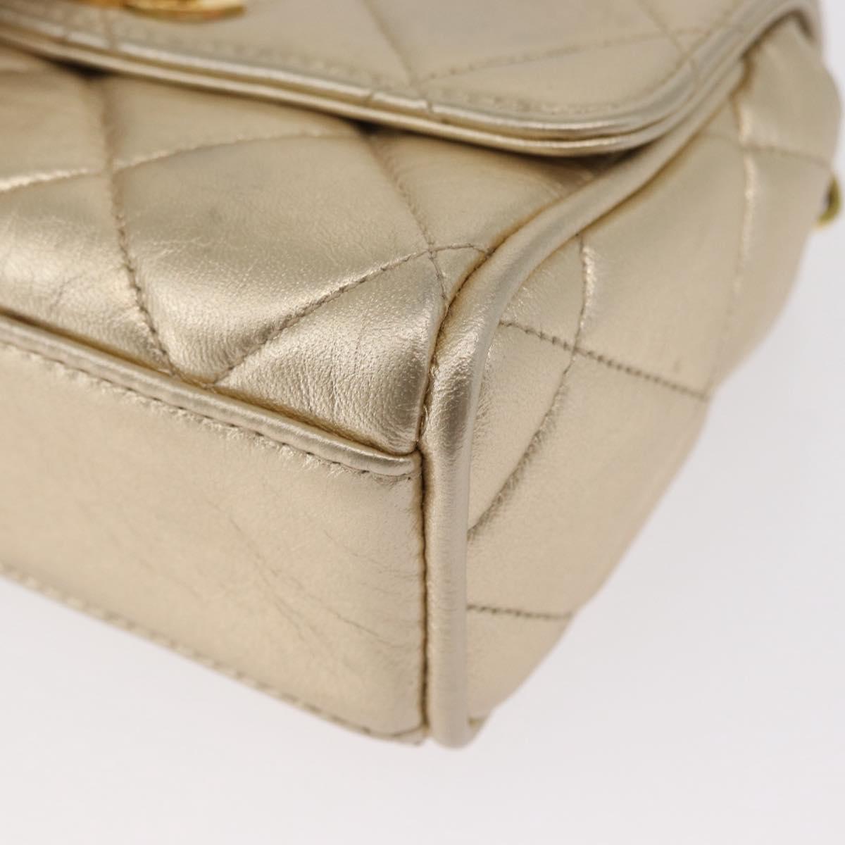 CHANEL Mini Matelasse 13 Chain Shoulder Bag Leather Gold CC Auth 156634SAM