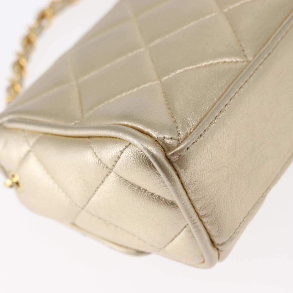 CHANEL Mini Matelasse 13 Chain Shoulder Bag Leather Gold CC Auth 156634SAM