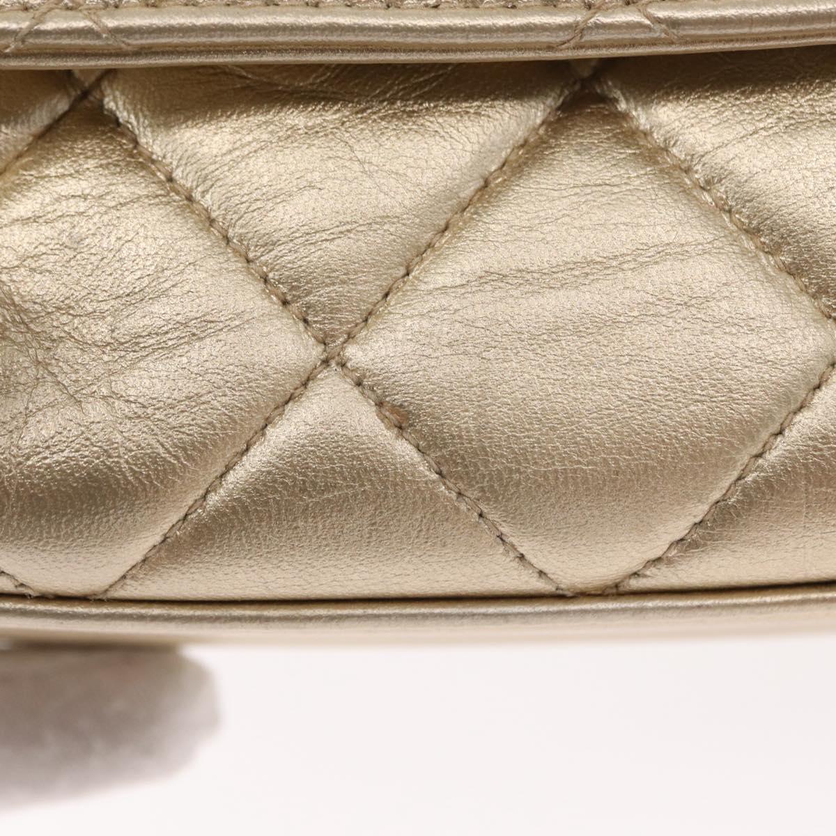 CHANEL Mini Matelasse 13 Chain Shoulder Bag Leather Gold CC Auth 156634SAM