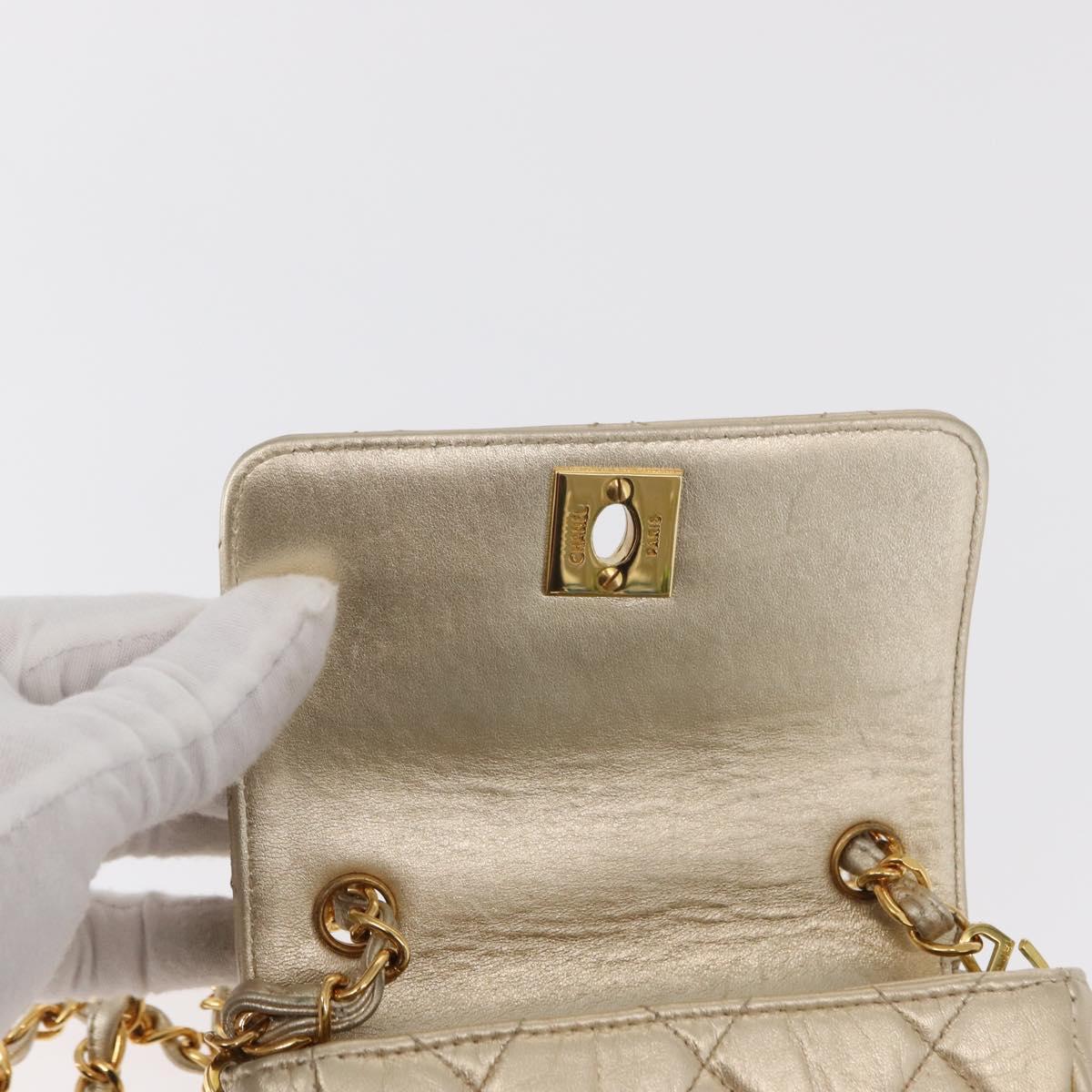 CHANEL Mini Matelasse 13 Chain Shoulder Bag Leather Gold CC Auth 156634SAM