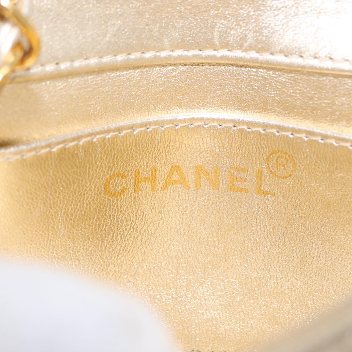 CHANEL Mini Matelasse 13 Chain Shoulder Bag Leather Gold CC Auth 156634SAM