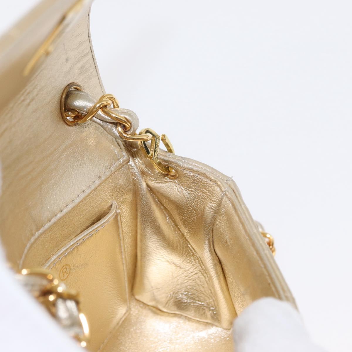 CHANEL Mini Matelasse 13 Chain Shoulder Bag Leather Gold CC Auth 156634SAM