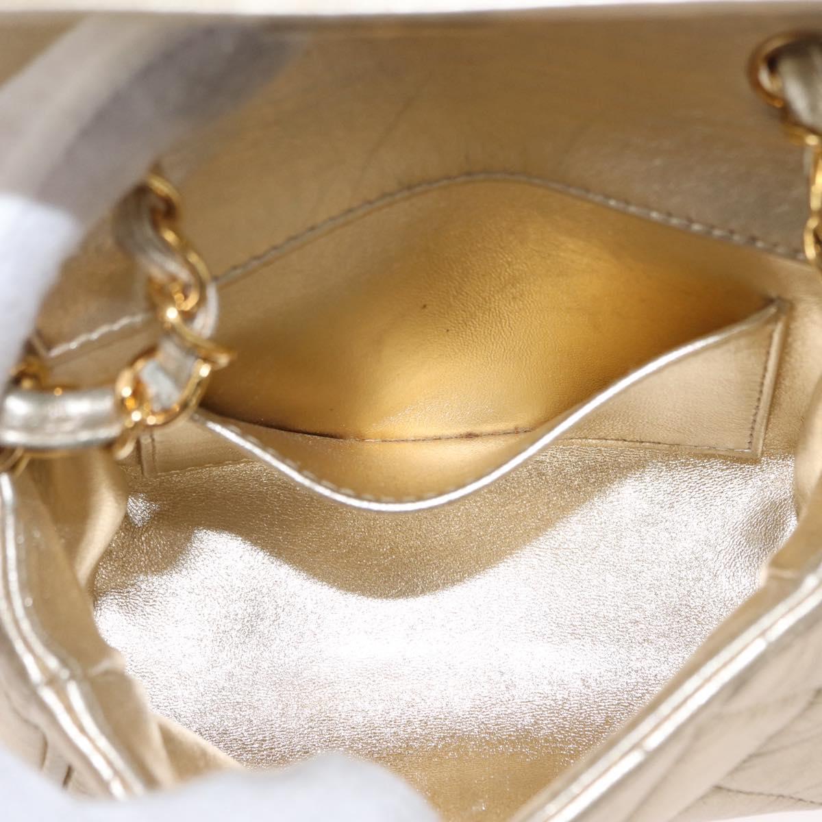 CHANEL Mini Matelasse 13 Chain Shoulder Bag Leather Gold CC Auth 156634SAM