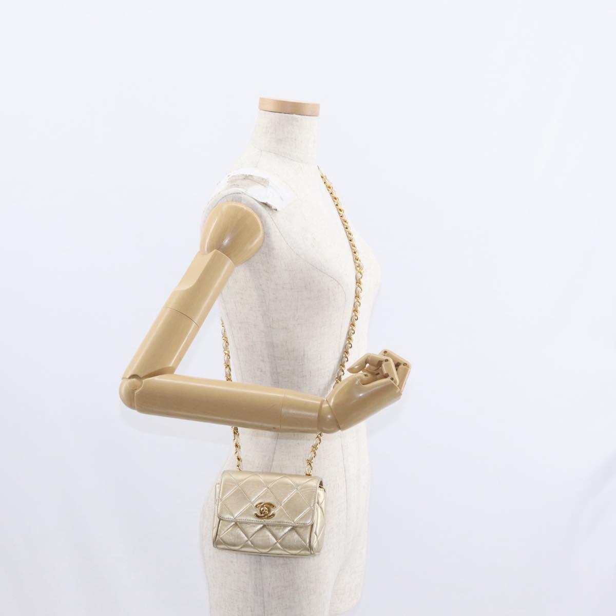 CHANEL Mini Matelasse 13 Chain Shoulder Bag Leather Gold CC Auth 156634SAM