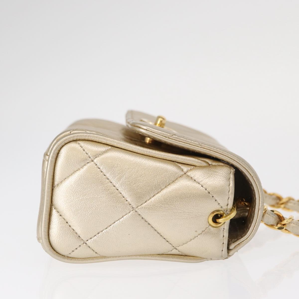 CHANEL Mini Matelasse 13 Chain Shoulder Bag Leather Gold CC Auth 156634SAM
