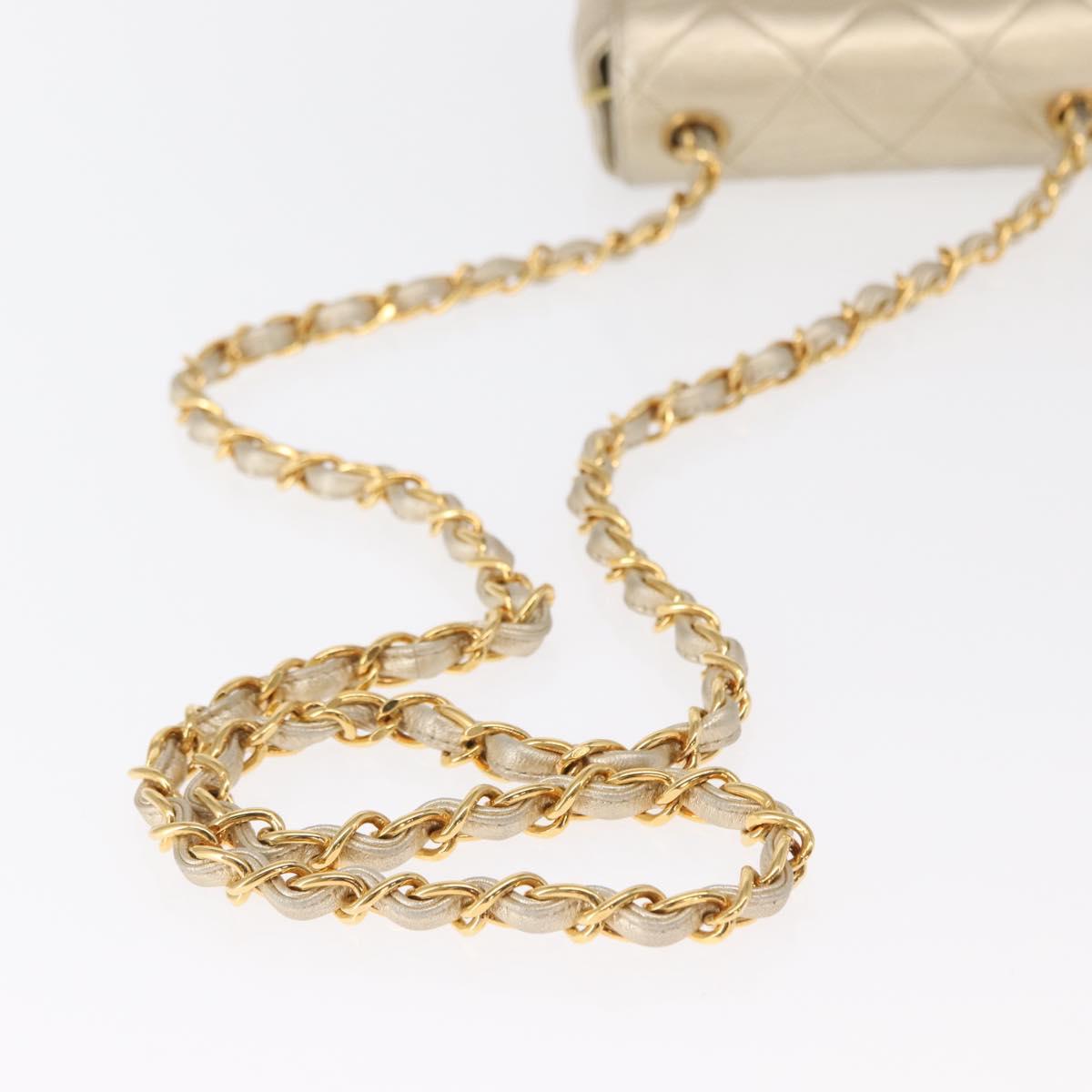 CHANEL Mini Matelasse 13 Chain Shoulder Bag Leather Gold CC Auth 156634SAM