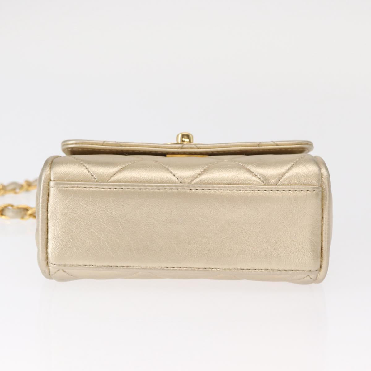 CHANEL Mini Matelasse 13 Chain Shoulder Bag Leather Gold CC Auth 156634SAM